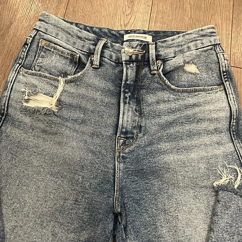 [6/28]Good American Good Curve Blue 330 Distressed Skinny High Rise Fringe Jeans - Picture 2 of 10